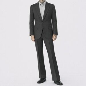 70s Vintage Charcoal Gray Pinstripe 2 Piece Men Suit Set 42S 38x28 Notched lapel